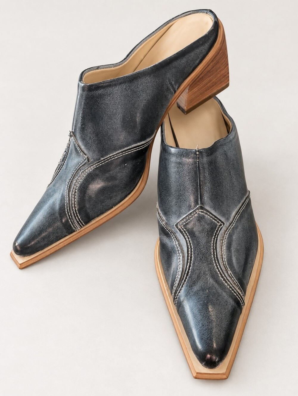 Lavorazione Artigiana Made in Italy Black Leather Western Mules EU 39